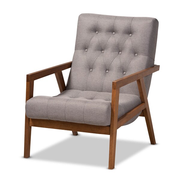 Baxton Studio Naeva Mid-Century Grey Upholstered Walnut Finished Wood Armchair - 160-9945