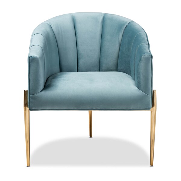Baxton Studio Clarisse Light Blue Velvet Upholstered Gold Finished Chair - 157-9781