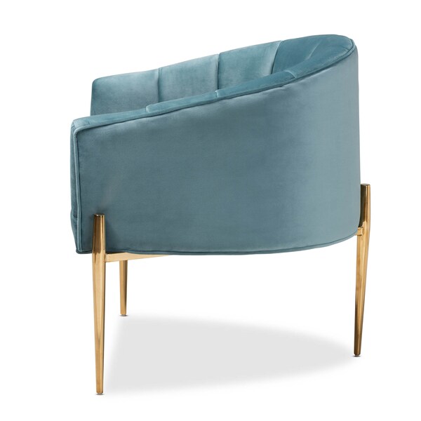 Baxton Studio Clarisse Light Blue Velvet Upholstered Gold Finished Chair - 157-9781