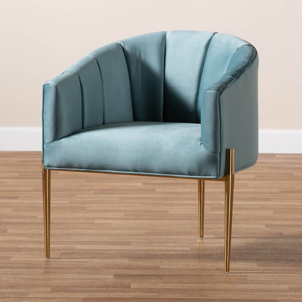Baxton Studio Clarisse Light Blue Velvet Upholstered Gold Finished Chair - 157-9781