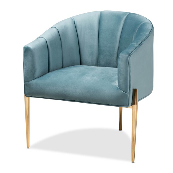 Baxton Studio Clarisse Light Blue Velvet Upholstered Gold Finished Chair - 157-9781