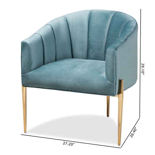 Baxton Studio Clarisse Light Blue Velvet Upholstered Gold Finished Chair - 157-9781