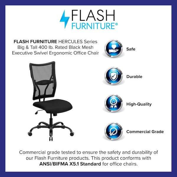 Flash Furniture Contemporary Chair High Back Chair, Big and Tall, Black, 17-1/2" to 20-3/4" Height, Foam, Black - WL-5029SYG-GG