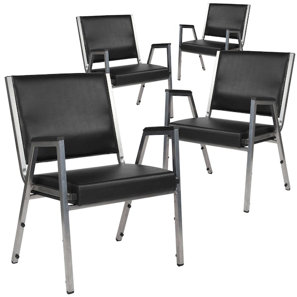 Flash Furniture 4 Pack HERCULES Series 1000 lb. Rated Black Antimicrobial Vinyl Bariatric Medical Reception Arm Chair - 4-XU-DG-60443-670-1-BK-VY-GG