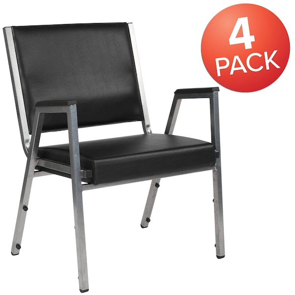 Flash Furniture 4 Pack HERCULES Series 1000 lb. Rated Black Antimicrobial Vinyl Bariatric Medical Reception Arm Chair - 4-XU-DG-60443-670-1-BK-VY-GG