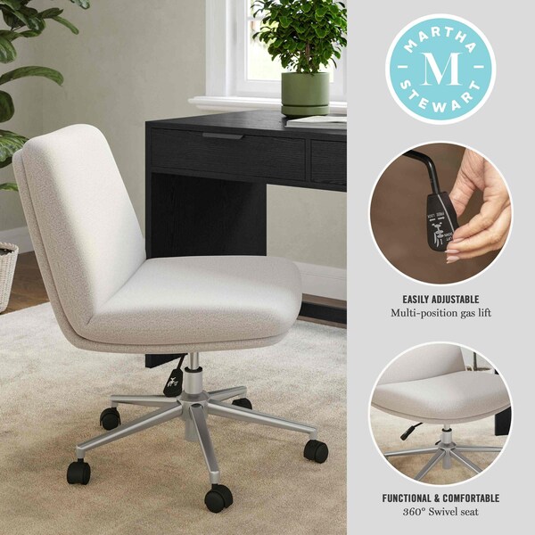Martha Stewart Eloise Upholstered Office Chair in Grey White/Polished Nickel - CH-232196-2-GW-MS