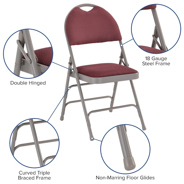 Flash Furniture Burgundy Fabric Folding Chair - 4-HA-MC705AF-3-BY-GG