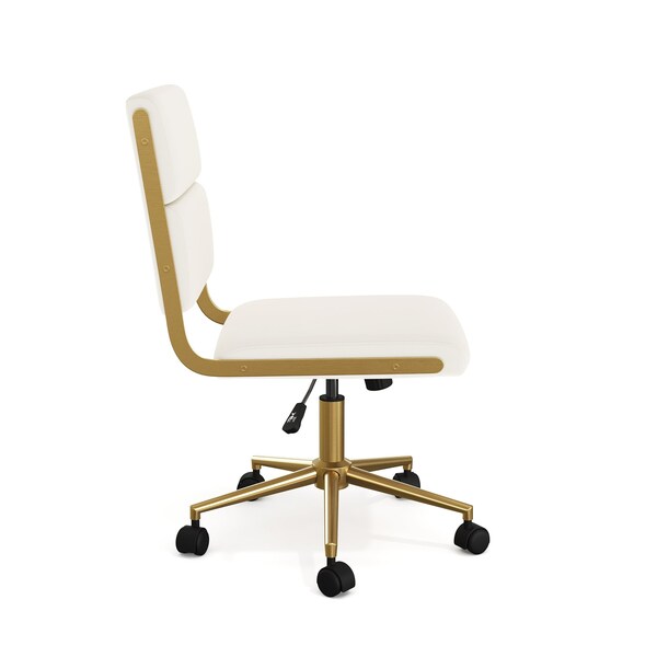 Martha Stewart Lulu Upholstered Office Chair in Off White/Polished Brass - CH-240229-1-CR-GLD-MS
