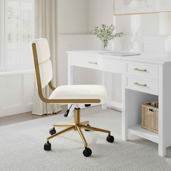 Martha Stewart Lulu Upholstered Office Chair in Off White/Polished Brass - CH-240229-1-CR-GLD-MS