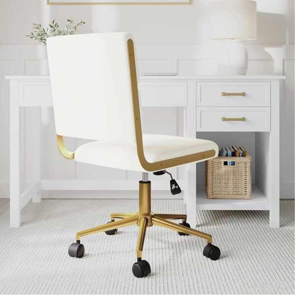 Martha Stewart Lulu Upholstered Office Chair in Off White/Polished Brass - CH-240229-1-CR-GLD-MS