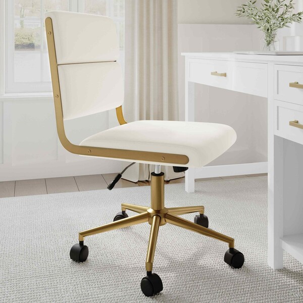 Martha Stewart Lulu Upholstered Office Chair in Off White/Polished Brass - CH-240229-1-CR-GLD-MS
