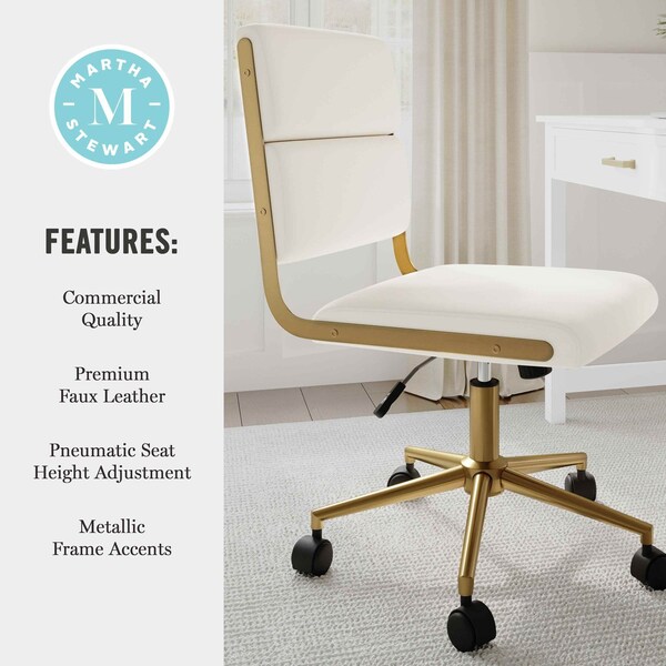 Martha Stewart Lulu Upholstered Office Chair in Off White/Polished Brass - CH-240229-1-CR-GLD-MS