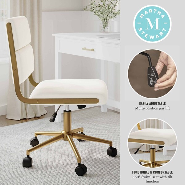 Martha Stewart Lulu Upholstered Office Chair in Off White/Polished Brass - CH-240229-1-CR-GLD-MS