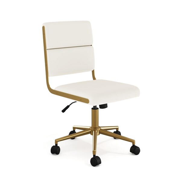 Martha Stewart Lulu Upholstered Office Chair in Off White/Polished Brass - CH-240229-1-CR-GLD-MS