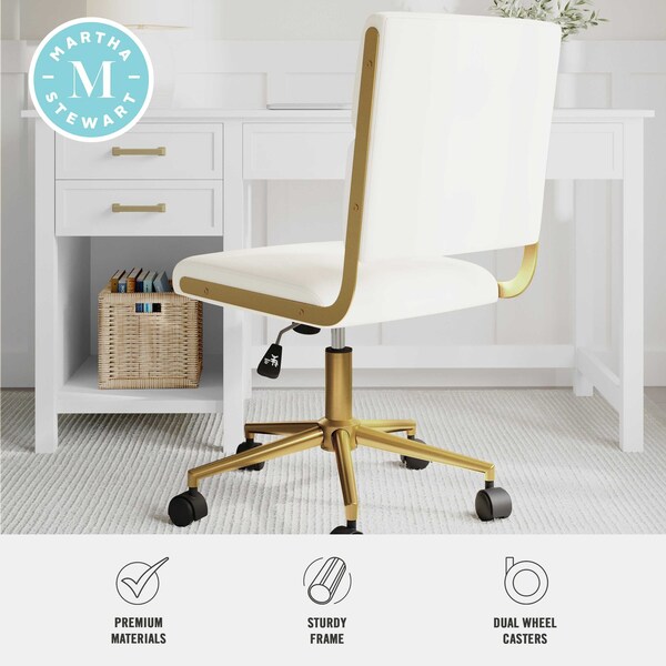 Martha Stewart Lulu Upholstered Office Chair in Off White/Polished Brass - CH-240229-1-CR-GLD-MS