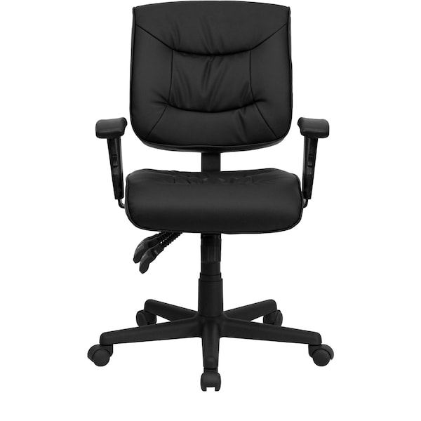 Flash Furniture Leather Contemporary Chair, 18-1/4" to 22-1/4", Adjustable Arms - GO-1574-BK-A-GG