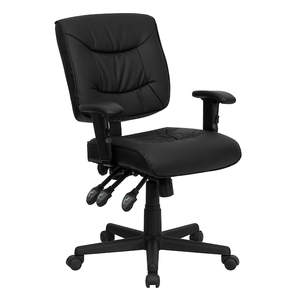 Flash Furniture Leather Contemporary Chair, 18-1/4" to 22-1/4", Adjustable Arms - GO-1574-BK-A-GG
