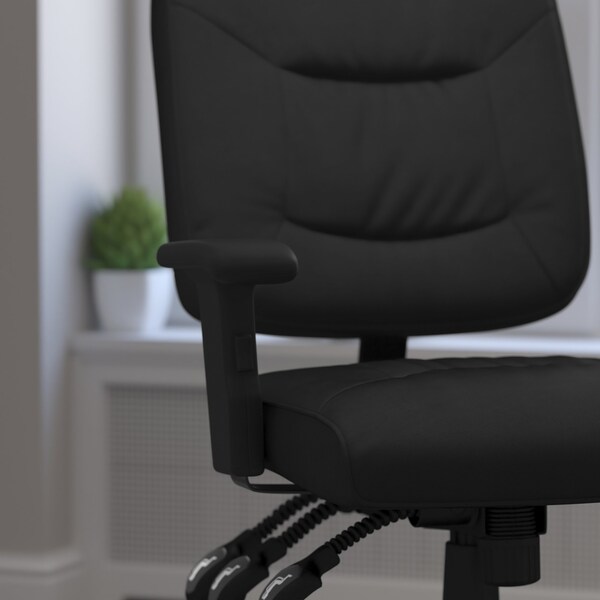 Flash Furniture Leather Contemporary Chair, 18-1/4" to 22-1/4", Adjustable Arms - GO-1574-BK-A-GG