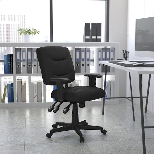 Flash Furniture Leather Contemporary Chair, 18-1/4" to 22-1/4", Adjustable Arms - GO-1574-BK-A-GG