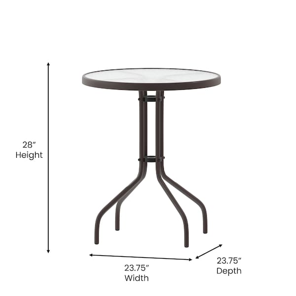 Flash Furniture Lila 23.75in Round Glass Top Metal Table with 2 Bronze Aluminum Slat Stack Chairs - TLH-071RD-017CBZ2-GG