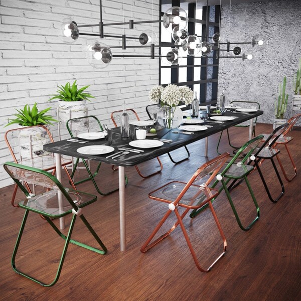 Leisuremod Lawrence Acrylic Folding Chair with Orange Metal Frame, Orange - LFCL19OR
