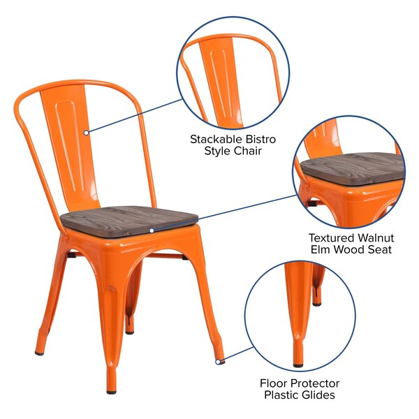 Flash Furniture Metal Stack Chair, Orange - CH-31230-OR-WD-GG
