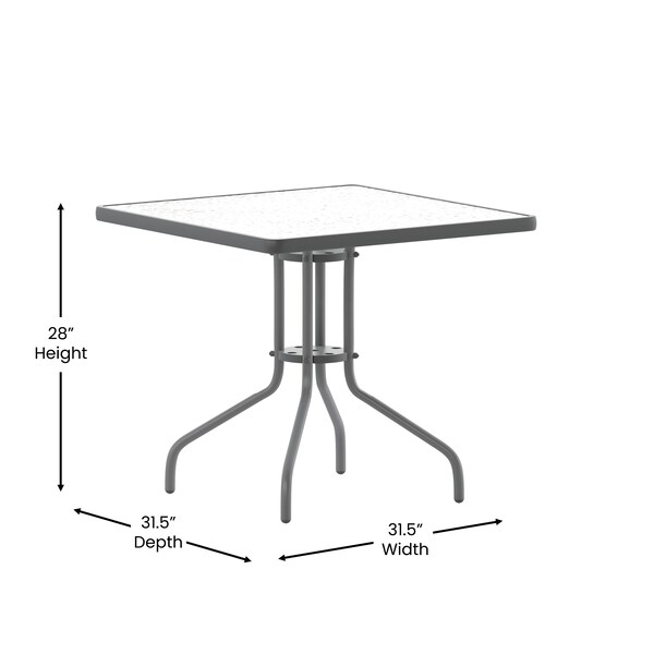 Flash Furniture Lila 31.5in Square Glass Top Metal Table with 4 Silver Aluminum Slat Stack Chairs - TLH-0732SQ-017CSV4-GG