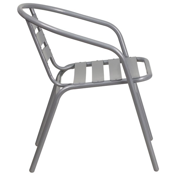 Flash Furniture Lila 31.5in Square Glass Top Metal Table with 4 Silver Aluminum Slat Stack Chairs - TLH-0732SQ-017CSV4-GG