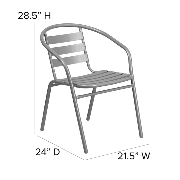 Flash Furniture Lila 31.5in Square Glass Top Metal Table with 4 Silver Aluminum Slat Stack Chairs - TLH-0732SQ-017CSV4-GG