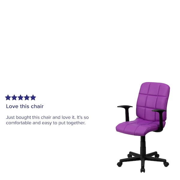 Flash Furniture Vinyl Contemporary Chair, 16-3/4" to 21-3/4, Fixed Arms, Purple - GO-1691-1-PUR-A-GG