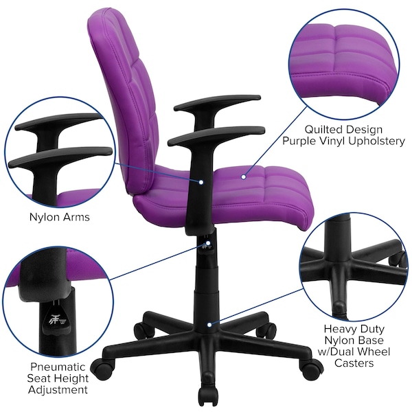 Flash Furniture Vinyl Contemporary Chair, 16-3/4" to 21-3/4, Fixed Arms, Purple - GO-1691-1-PUR-A-GG