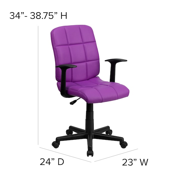 Flash Furniture Vinyl Contemporary Chair, 16-3/4" to 21-3/4, Fixed Arms, Purple - GO-1691-1-PUR-A-GG