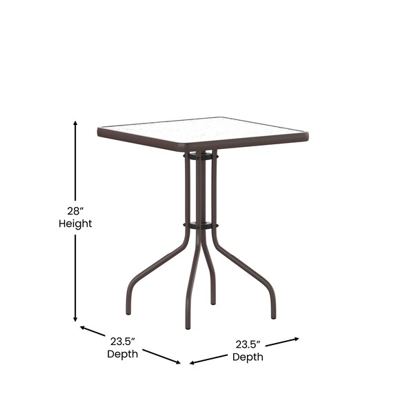 Flash Furniture Lila 23.5in Square Glass Top Metal Table with 2 Bronze Aluminum Slat Stack Chairs - TLH-0731SQ-017CBZ2-GG
