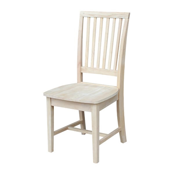 International Concepts Set of 2 Mission Side Chairs, Unfinished Seat, Wood Back, 18.3 in W 21.3 in L 39.2 in H, Wood Seat - 265P
