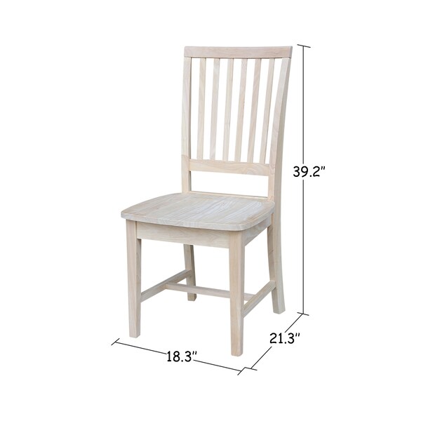 International Concepts Set of 2 Mission Side Chairs, Unfinished Seat, Wood Back, 18.3 in W 21.3 in L 39.2 in H, Wood Seat - 265P