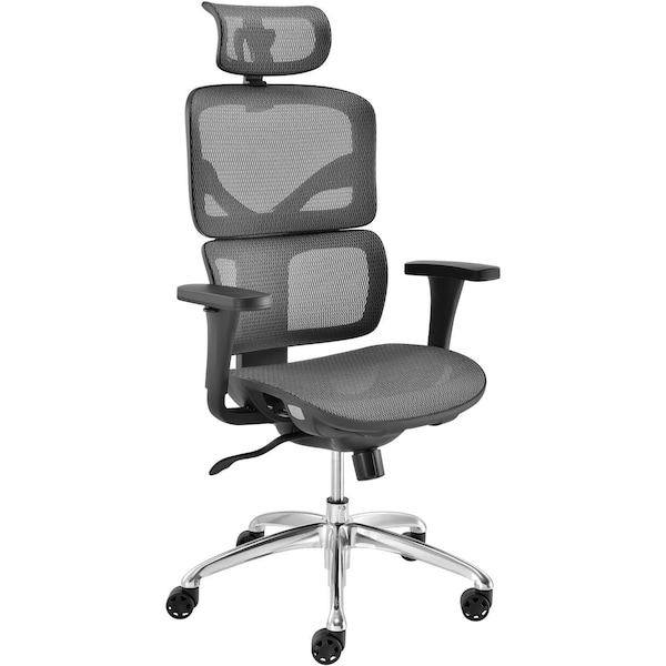 Global Industrial Ergonomic Mesh Chair with Headrest, High Back, Gray - 695544