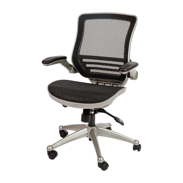 Flash Furniture Black Mid-Back Mesh Office Chair with Flip-Up Arms - BL-8801X-BK-GR-GG