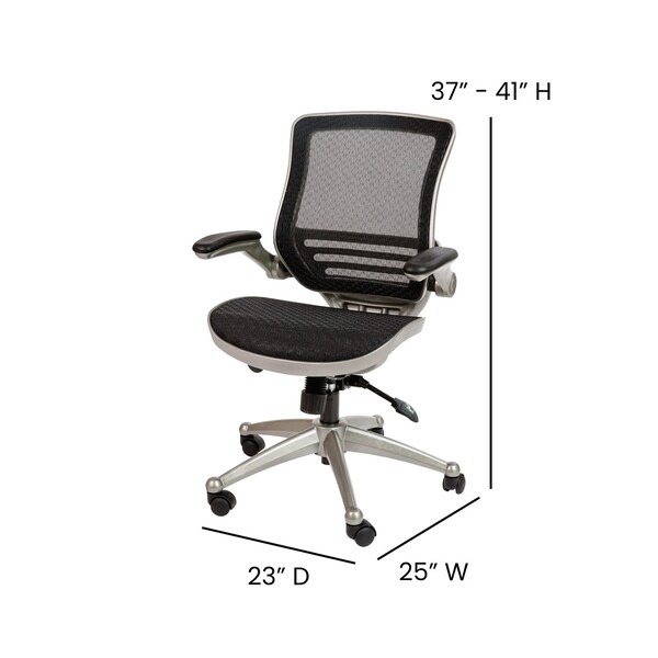 Flash Furniture Black Mid-Back Mesh Office Chair with Flip-Up Arms - BL-8801X-BK-GR-GG