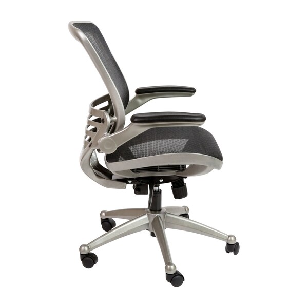 Flash Furniture Black Mid-Back Mesh Office Chair with Flip-Up Arms - BL-8801X-BK-GR-GG