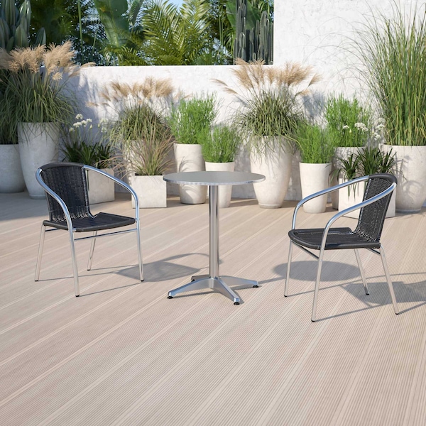 Flash Furniture Commercial Aluminum and Black Rattan Stack Chair - 4-TLH-020-BK-GG