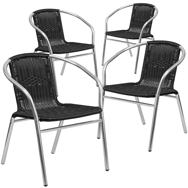 Flash Furniture Commercial Aluminum and Black Rattan Stack Chair - 4-TLH-020-BK-GG