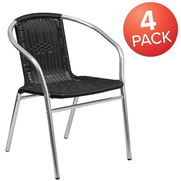 Flash Furniture Commercial Aluminum and Black Rattan Stack Chair - 4-TLH-020-BK-GG