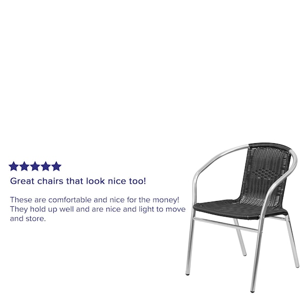 Flash Furniture Commercial Aluminum and Black Rattan Stack Chair - 4-TLH-020-BK-GG
