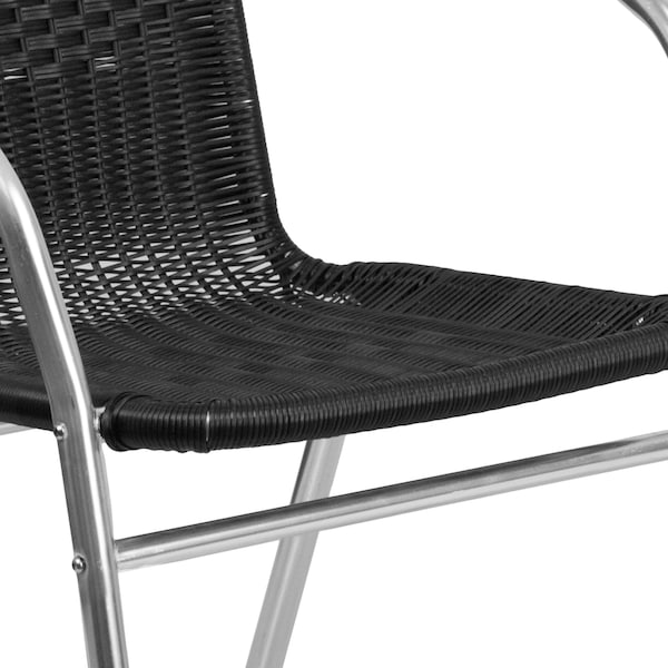 Flash Furniture Commercial Aluminum and Black Rattan Stack Chair - 4-TLH-020-BK-GG