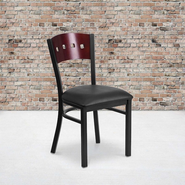 Flash Furniture Bk/Mah 4 Sqr Chair-Black Seat - 2-XU-DG-6Y1B-MAH-BLKV-GG