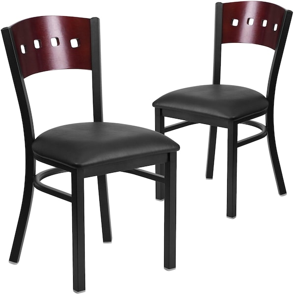 Flash Furniture Bk/Mah 4 Sqr Chair-Black Seat - 2-XU-DG-6Y1B-MAH-BLKV-GG