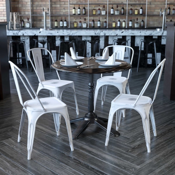 Flash Furniture Distressed White Metal Indoor-Outdoor Stackable Chair - 4-ET-3534-WH-GG