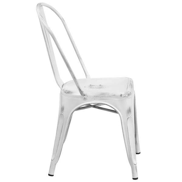 Flash Furniture Distressed White Metal Indoor-Outdoor Stackable Chair - 4-ET-3534-WH-GG