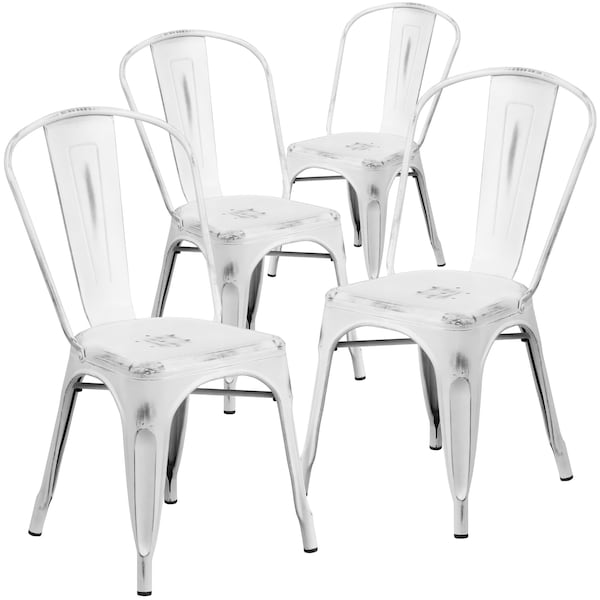 Flash Furniture Distressed White Metal Indoor-Outdoor Stackable Chair - 4-ET-3534-WH-GG