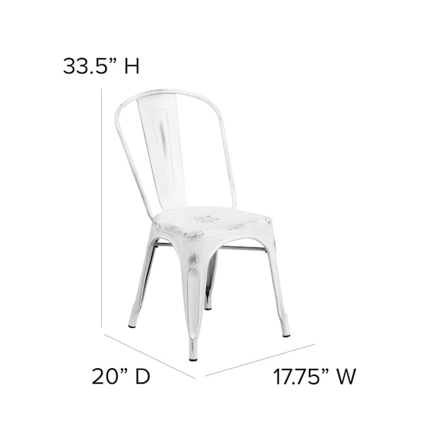 Flash Furniture Distressed White Metal Indoor-Outdoor Stackable Chair - 4-ET-3534-WH-GG